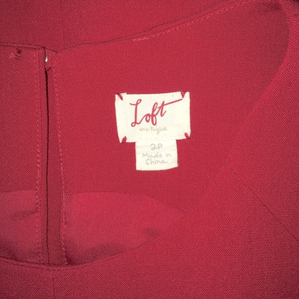 LOFT Pleated Red A-line Dress - Picture 3 of 4
